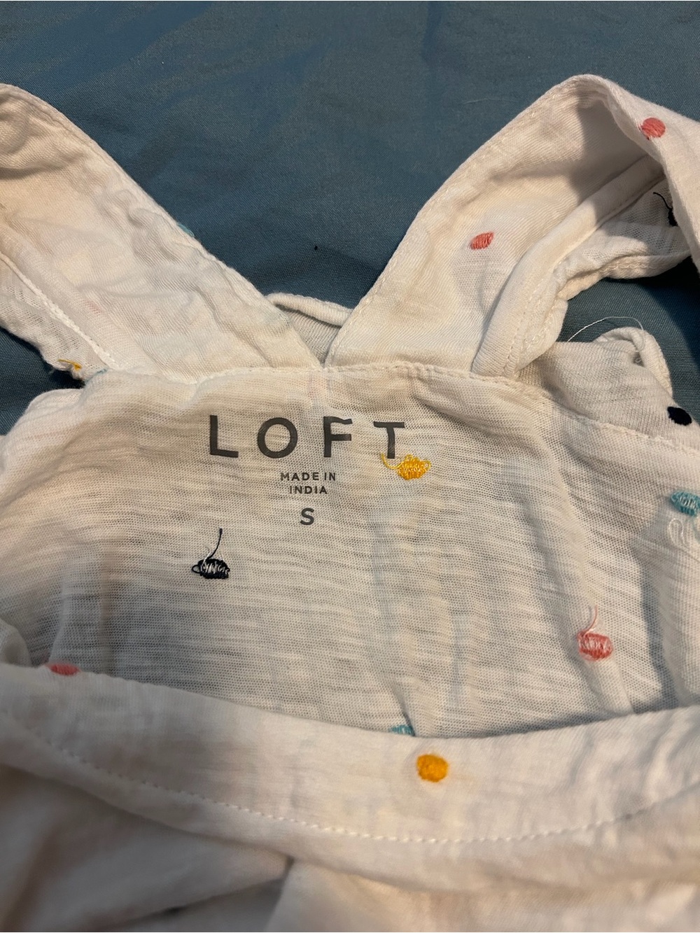 LOFT White Multicolor Embroidered Ruffle Tank - Picture 4 of 5